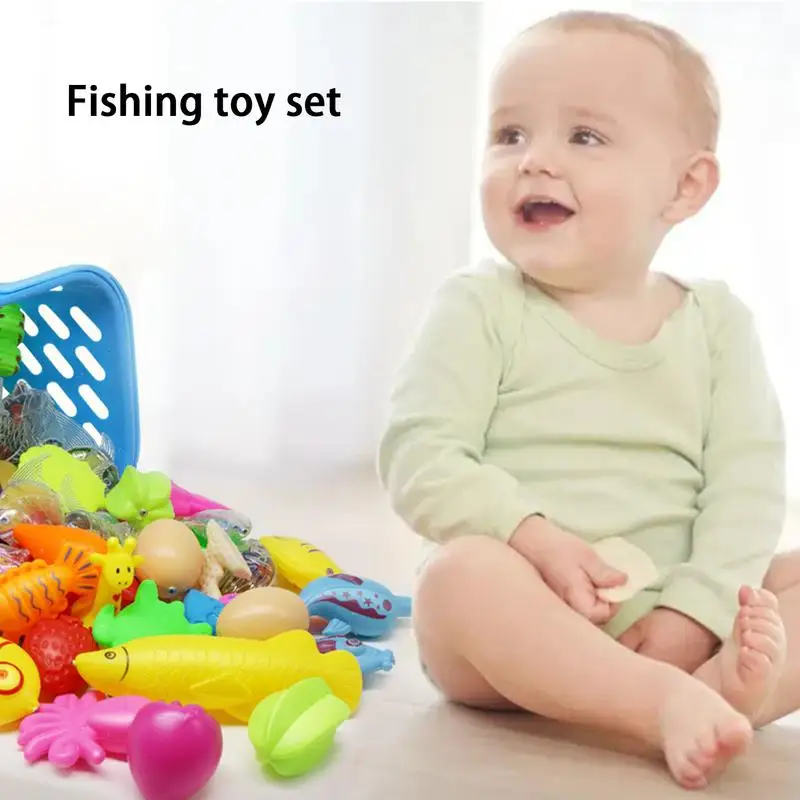 Magnetic Fishing Pool Toys Game Floating Fish Color Sea Animals Toy With Pole Rod Water Fish Toys For Kids Toddler Age 3 4 5 6