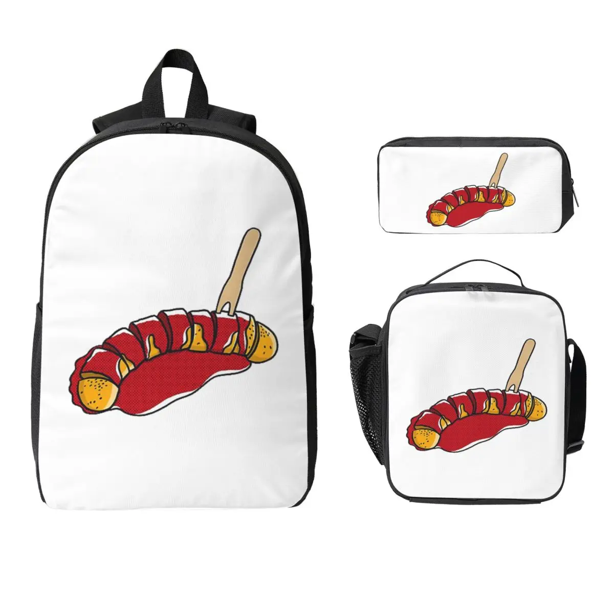 

Currywurst Pure Backpack Boys Girls BookBag School Bag Computer Shoulder Bags 3ps Insulated Lunch Bag Pencil Case