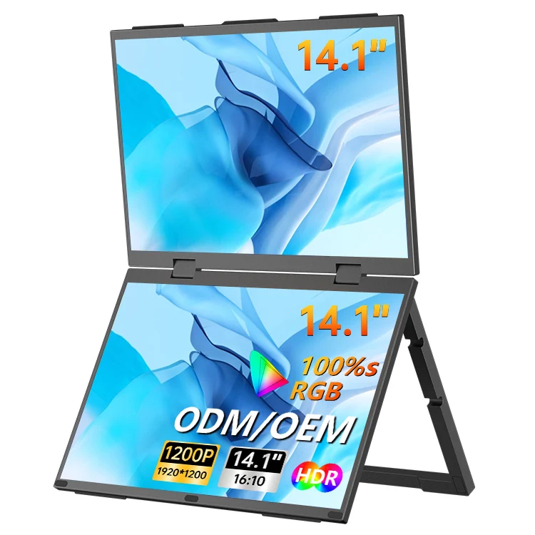 14 Inch IPS Double Screen Portable LED Backlit Monitor with HD and Type C Interfaces Dual Portable Monitor