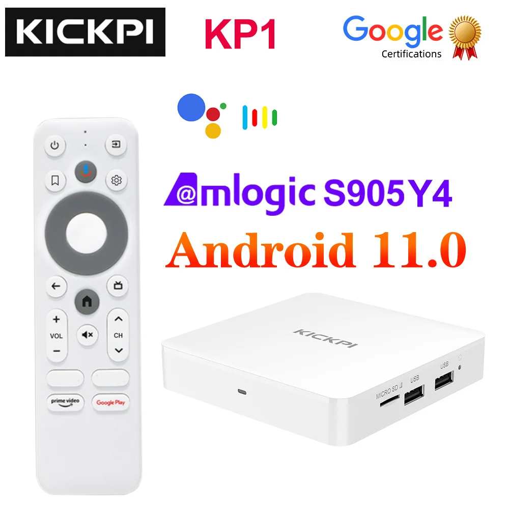 KICKPI 구글 TV 박스, 안드로이드 11, Amlogic S905Y4, 2GB, 32GB, 지지대 AV1, 1080P, H.265, 4K, 2.4G 및 5G 와이파이 BT, 안드로이드 TV 박스 