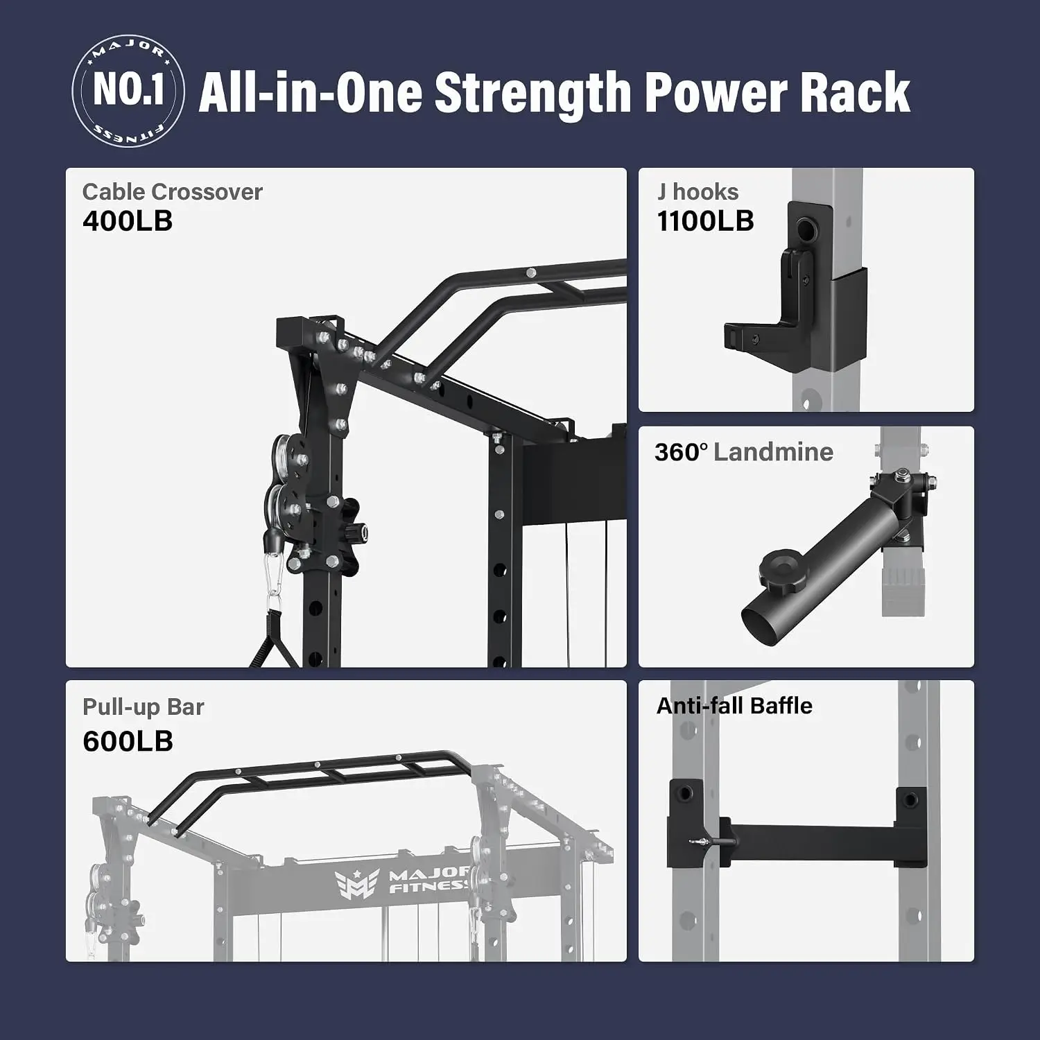 Power Cage Drone1 Premium- Multi-Function Power Rack for Home Gym, Squat Rack with Pull-up Bar, Cable Crossover, Customized