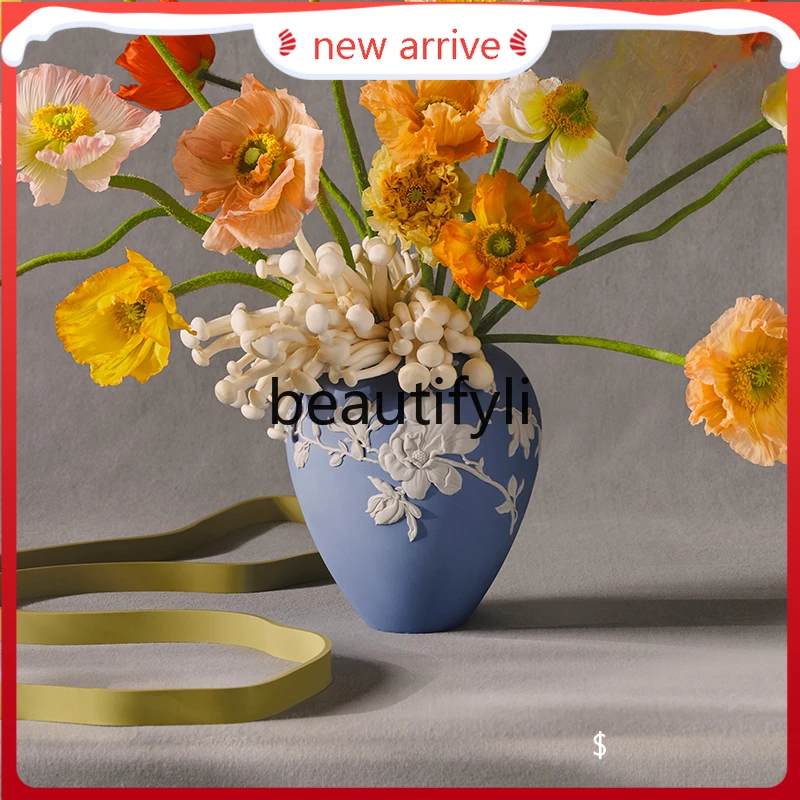 

F132 Mulan Fanghua relief jade vase countertop vase ornament