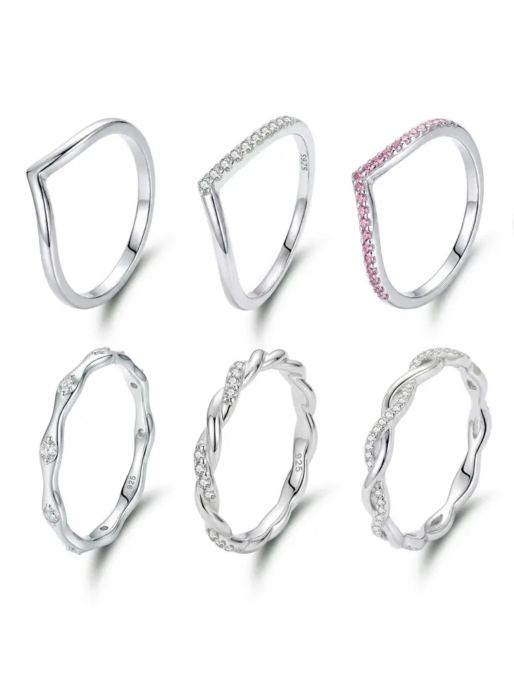 925 Sterling Silber Modischer Gedrehter V-förmiger Zirkon-Ring für Damen Verlobung Hochzeit Luxus Hochwertige Feine Schmuckstücke