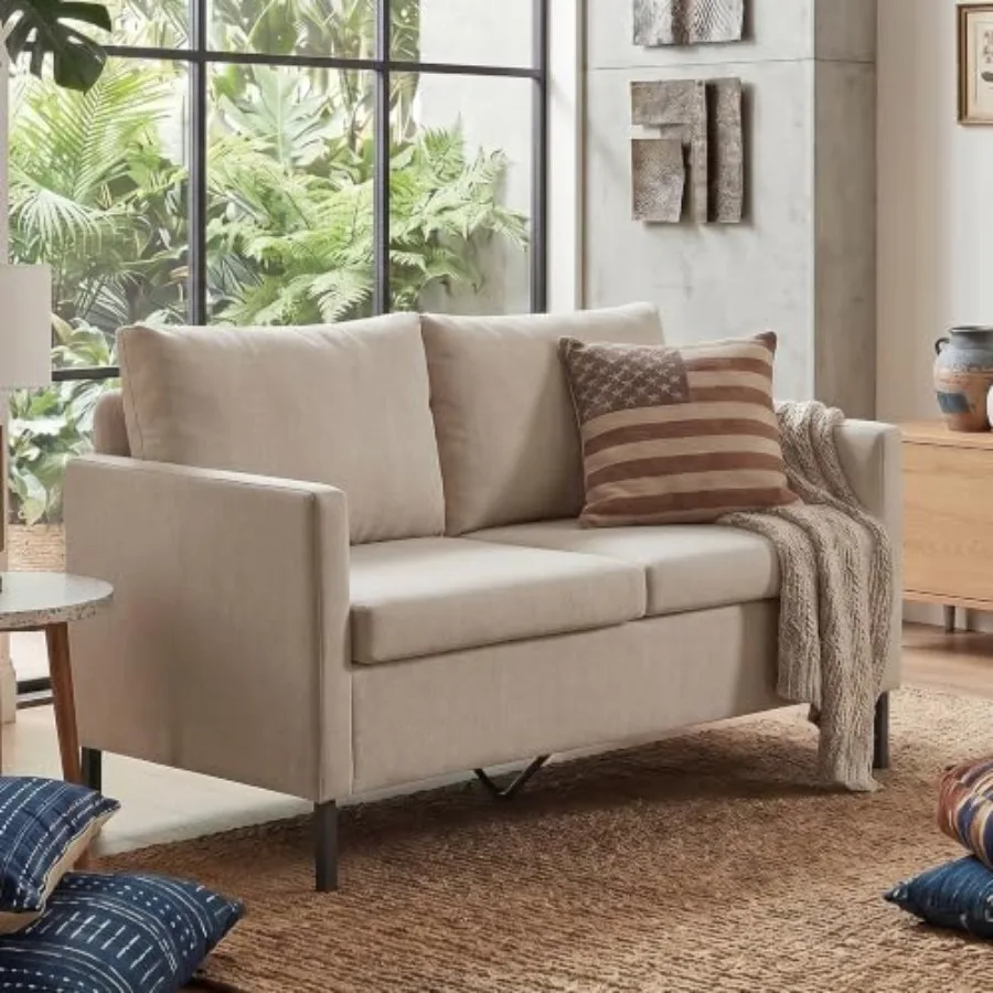 51'' Small Couch Loveseat for Small Spaces, Fabric Upholstered, Gray, Compact 2-Seater with High-Density Foam Cushions