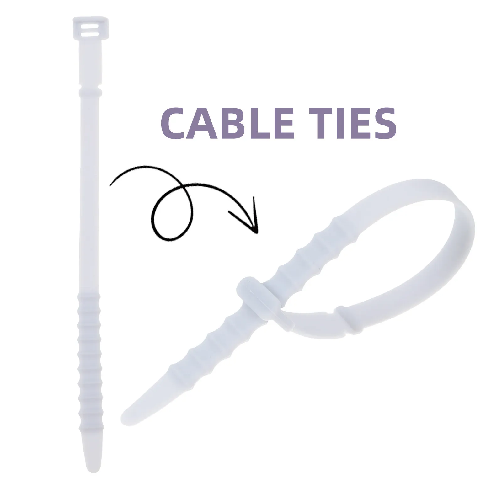 10Pcs 180Mm Extra Large Silicone Zip Ties Reusable Rubber Cable Ties Elastic Cable Straps for Home Office Electronics Outdoor