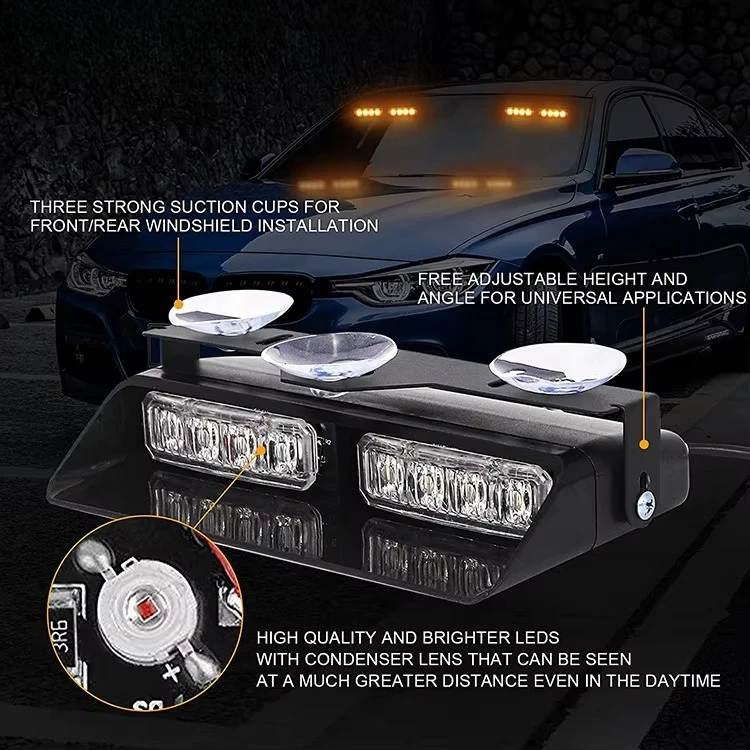 Emergency Dashboard Strobe Windshield Car Truck 16 Emitting Diode Warning Light Strip + License Plate Strobe Light