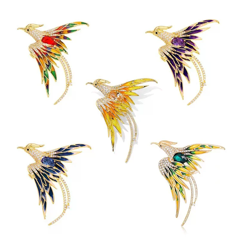 Elegant Multicolor Phoenix Brooch For Women Men Exquisite Rhinestone Beauty Flying Bird Brooch Fashion Jewelry Accessories Gifts