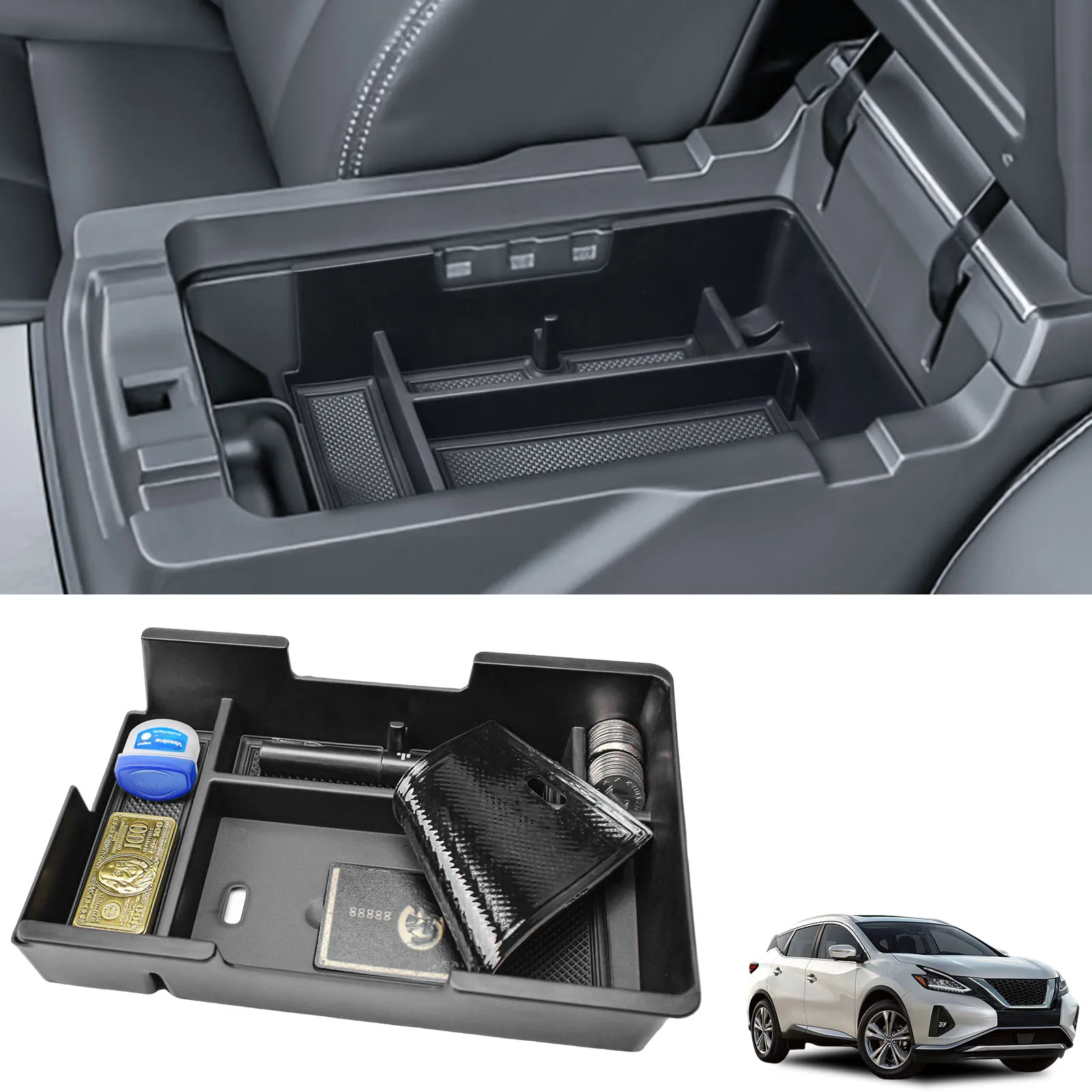 

HGWEI For Nissan Murano 2017-2022 2023 2024 Armrest Box Storage Center Console Organizer Tray Phone Holder Interior Accessories