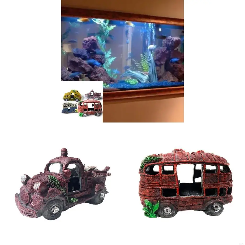 37ME Realistic Wrecked Car Simulation Landscape DIY Decor Bonsais Crafts Realistic Wrecked Car for Aquarium Fish Tanks
