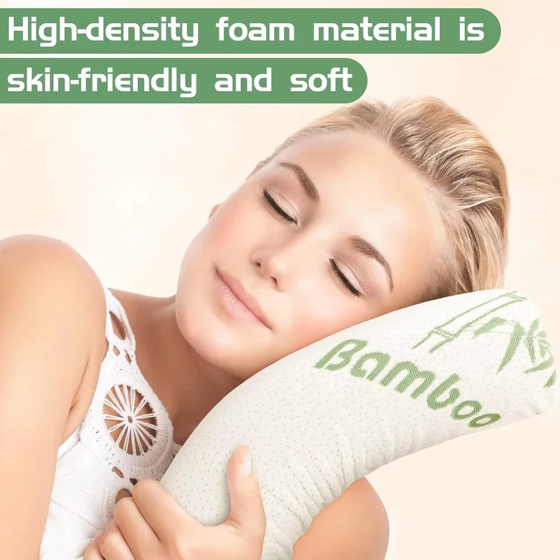 Memory Foam Roll Pillow for Knee/Leg/Neck, Full Moon Bolster/Round Cylinder Pillow for Sleeping, Neck Pain Relief