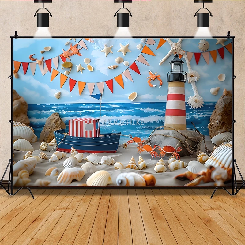 

Navigation Sailboat Starfish Theme Photography Backdrops Birthday Party Decor Global Fishing Net Photo Studio Background TE-10