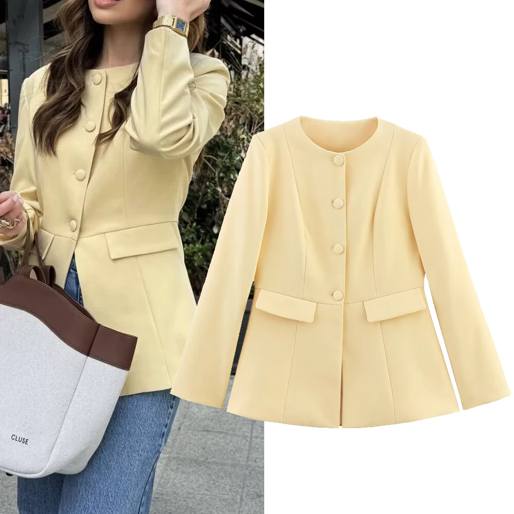 

Модное круглое женское пальто на пуговицах Ne Jaet H265, универсальная верхняя одежда, повседневная полиэфирная ткань, лето 20л