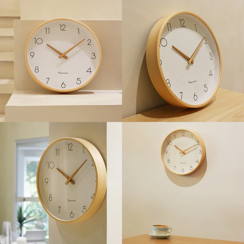 Japanese style solid wood wall clock for living room home simple modern natural wood quartz clock silent operation