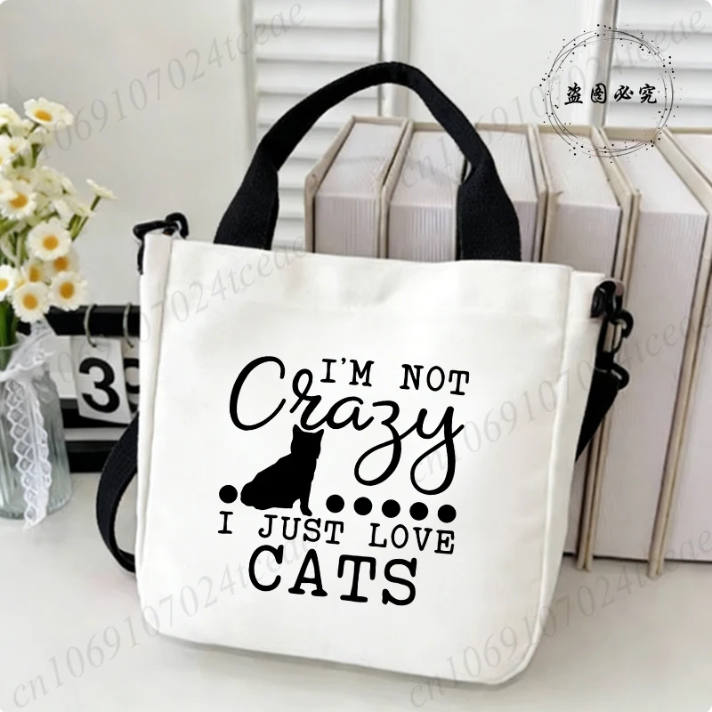 Canvas Shoulder Bag Crazy Cat Anime Aesthetics Crossbody Bags Fashion Teenage Boys Girls Tote Handbag Gift