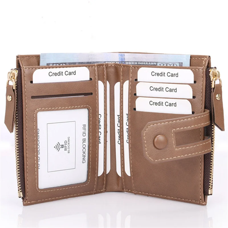 Portafoglio corto alla moda portafogli solidi doppia cerniera borsa in pelle PU di qualità porta carte Multi-card semplice fibbia coreana