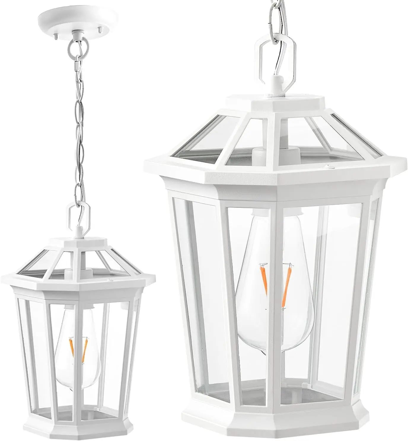 

Modern White Outdoor Pendant Light, Aluminum Hanging Lantern for Porch, Clear Glass, Weatherproof
