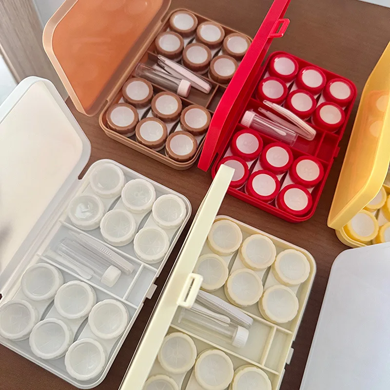 Portable 6 Pairs Contact Lens Case with Mirror, Large Capacity Contact Lens Storage Box with Tweezers for Travel Daily Use