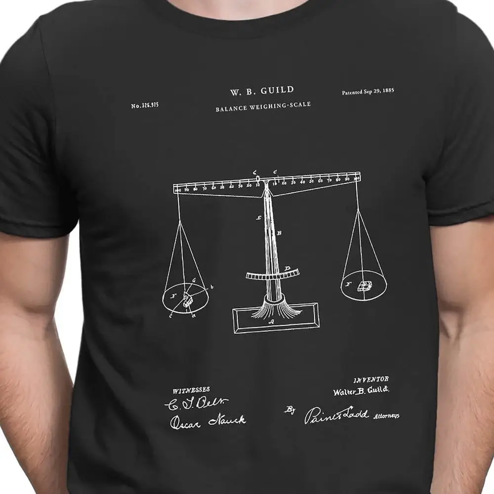 Scales Of Justice Patent T Shirt Law School Graduation Balance Scale Chemistry Mathematics Math Pt324