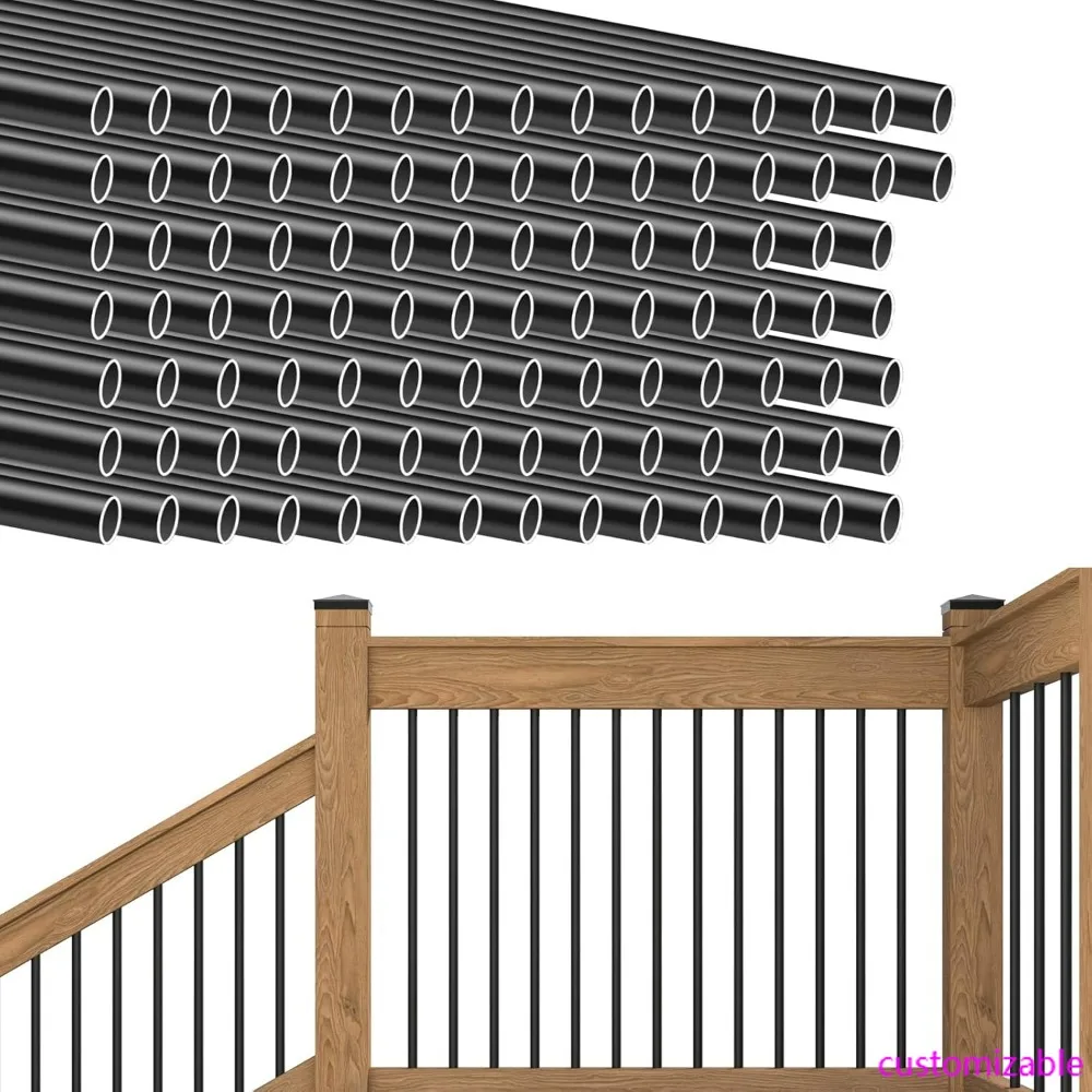100 عبوة من الدرابزين المجوف من الألومنيوم الأسود مقاس 36 بوصة لمغزل الدرج والسلالم والشرفة بقطر 3/4 بوصة #1