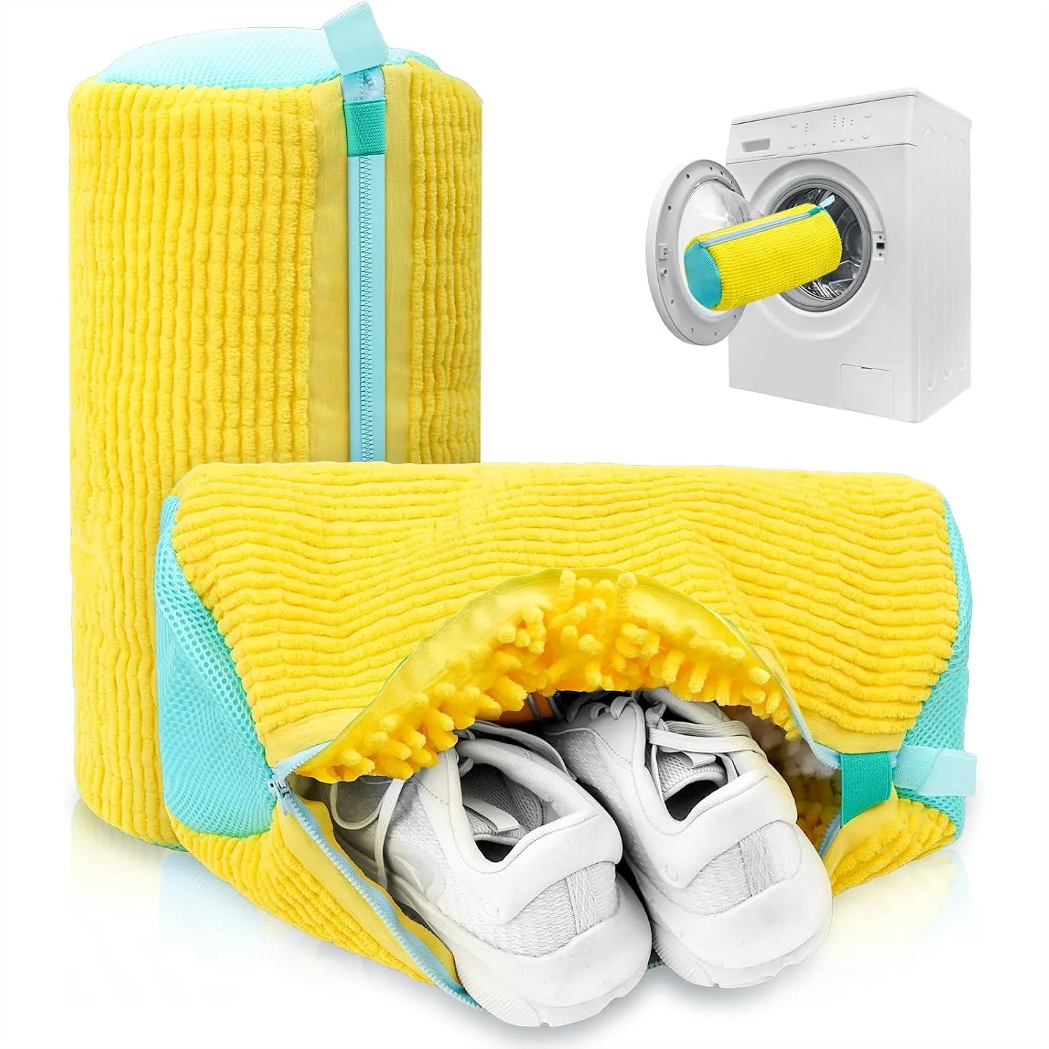 

Shoe Washing Machine Bag for Washer and Dryer, 360° Deep Clean, Reusable Laundry Shoe Bag for All Shoe Types, Yellow 2pcs