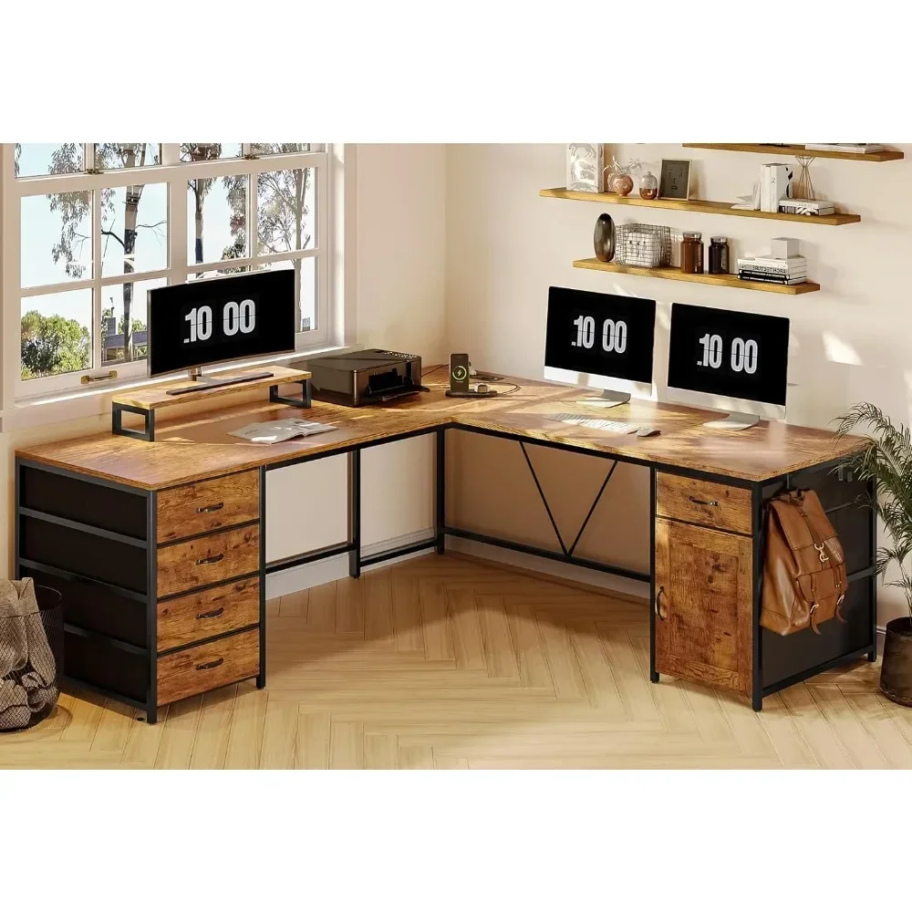 

SEDETA L Shaped Desk, 63" Computer Desk With 5 Drawer & Power Outlet, Long Home Office Desk Or Corner Desk