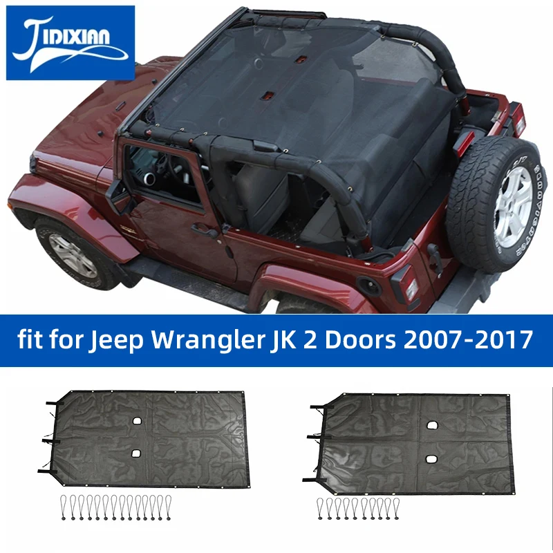 JIDIXIAN fit for Jeep Wrangler JK 2 Doors 2007-2017 Car Roof Top Sunshade Cover Mesh Insulated Net Car Accessories