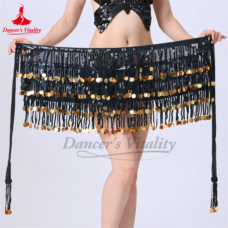 Belly Dance Belt for Women Daning Beads Waist Chain, 4-layer Sequins, Hip Scarf, Tassel Waistband, Belt Dance Performance Wear