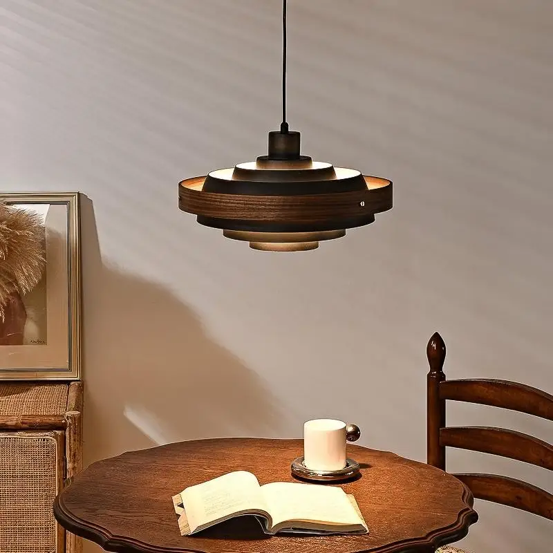 Nordic Designer Creative Wooden LED Pendant Light Restaurant Kitchen Bedroom Study Modern Adjustable Singe Head E27 Hanging Lamp