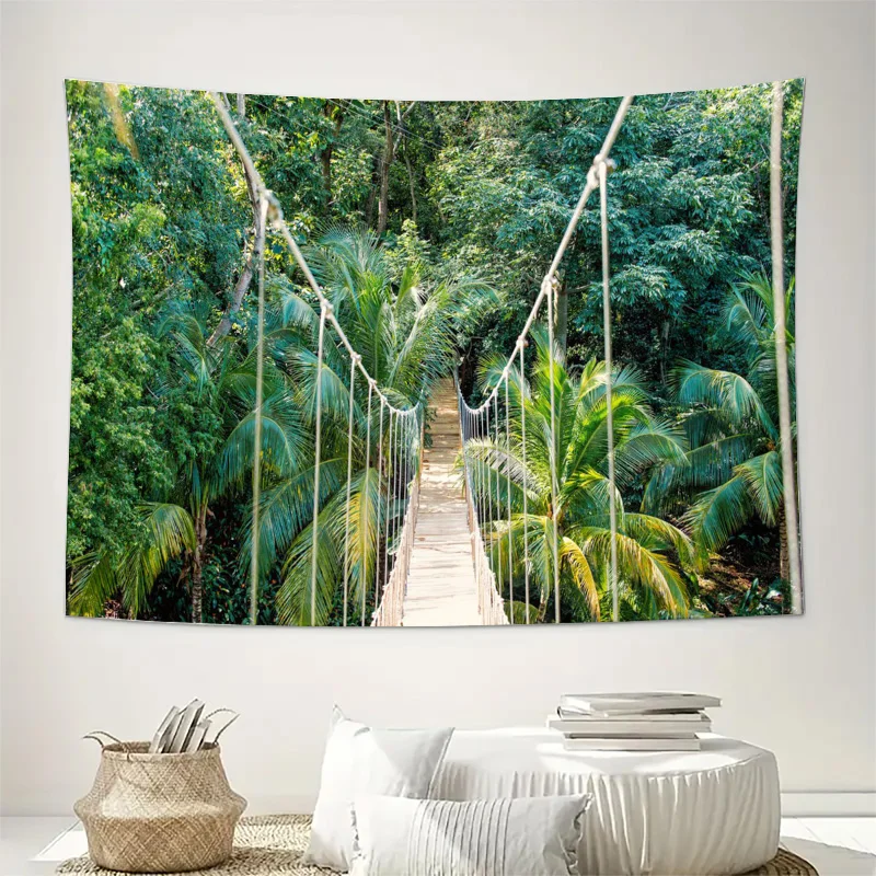 Tropical Jungle Pathway Tapestry Curtain Wall Hanging Bohemian Boho Rainforest Canopy Forest Background Art Decorative Home Deco