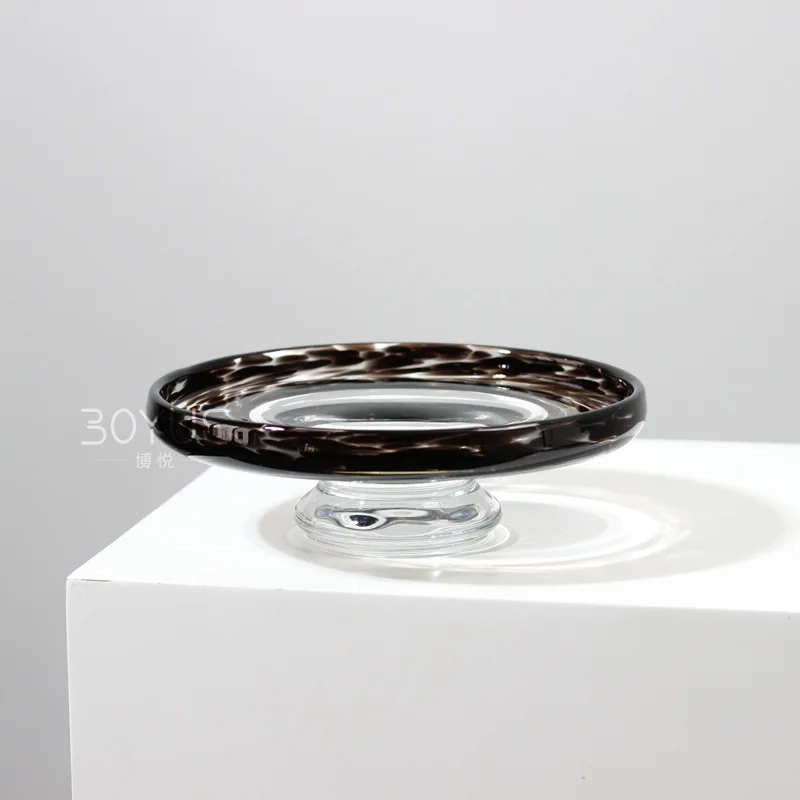 HYS leopard print high-footed glass fruit plate high-grade gray modern minimalist model room living room entrance coffee table
