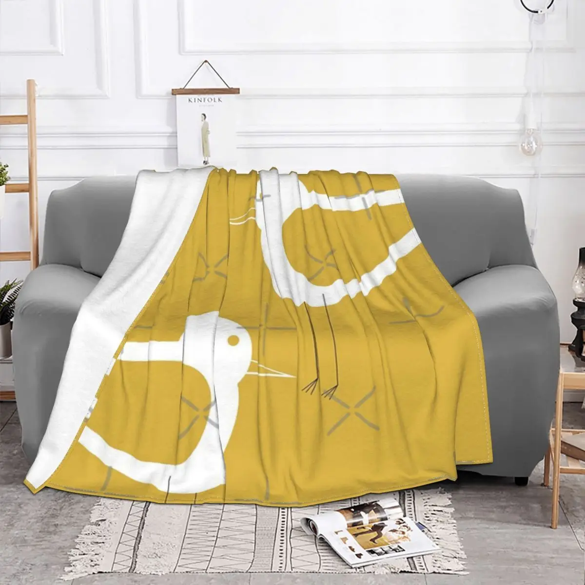 Shorebird Pair In Light Mustard Yellow Home Blankets Throw Blanket Blankets And Throws Throw Blanket