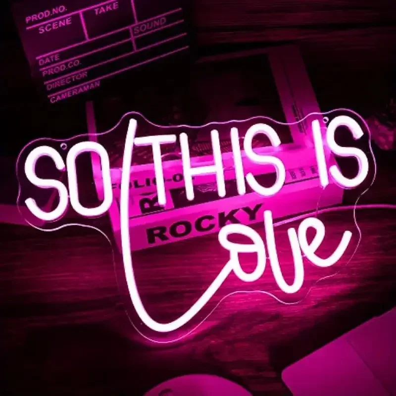 So This is Love Neon Signs, Lettering, Pink Wall Light, Powered USB, Quarto, Loja, Apartamento, Birthday Party, Casamento