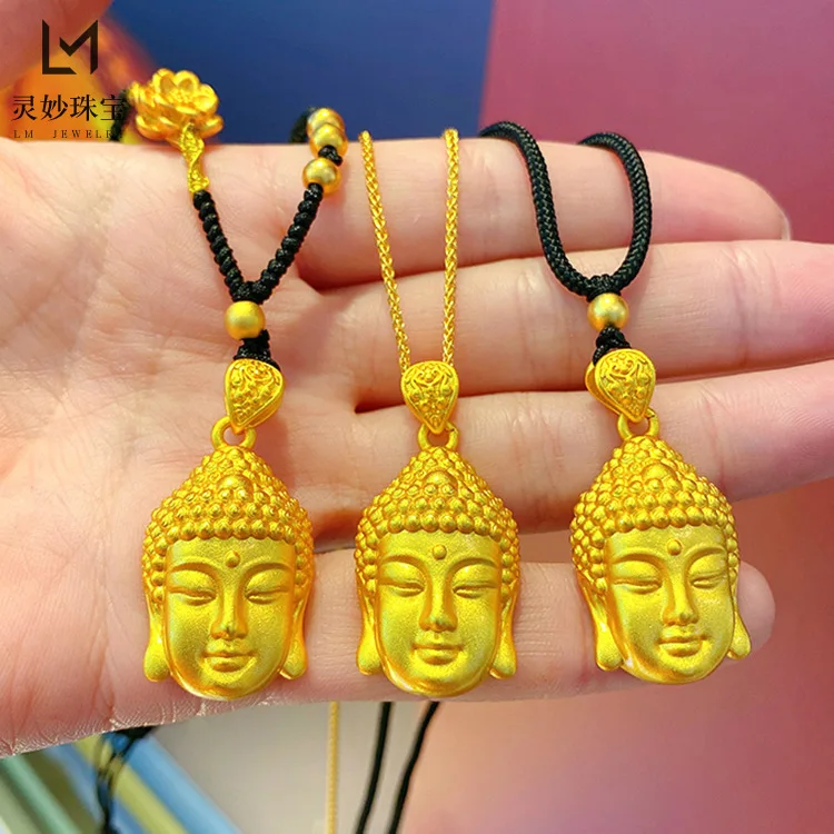 

9999 24K real gold luxury jewelry Buddha head pendant necklace pendant solid man and woman give gifts to wife