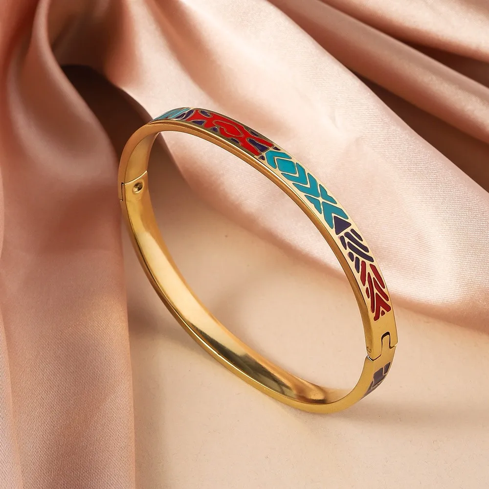 Titanium steel bracelet, exquisite geometric shape, oil dripping fashion, stainless steel enamel bracelet jewelry - view 5