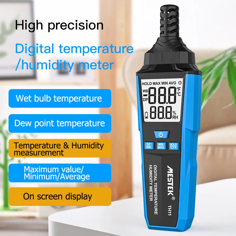 

TH11 Digital Temperature Humidity Meter High Precision LCD Thermometer Hygrometer Psychrometer Wet Bulb Dew Point Tester