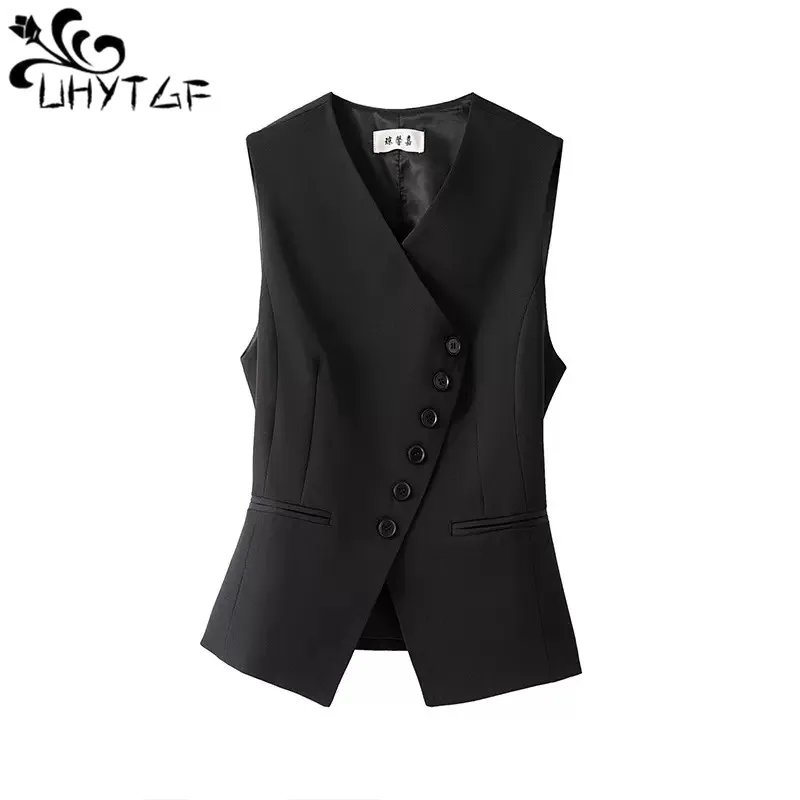 New Single Breasted Slim fit Vest 2024 Summer New Women's Waistcoat Wear Oblique Open Open Asymmetric Tank Top And Vest Top 3200