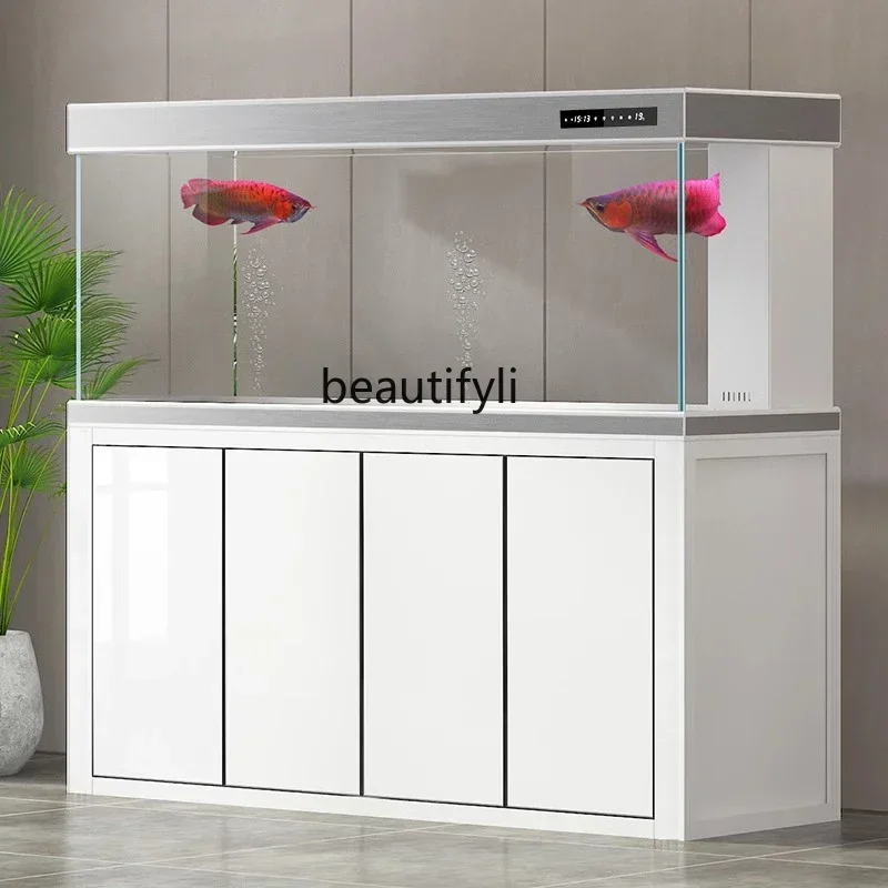 

x1Fish tank living room household ultra-white glass large ecological bottom filter complete set of integrated dragon fish tank