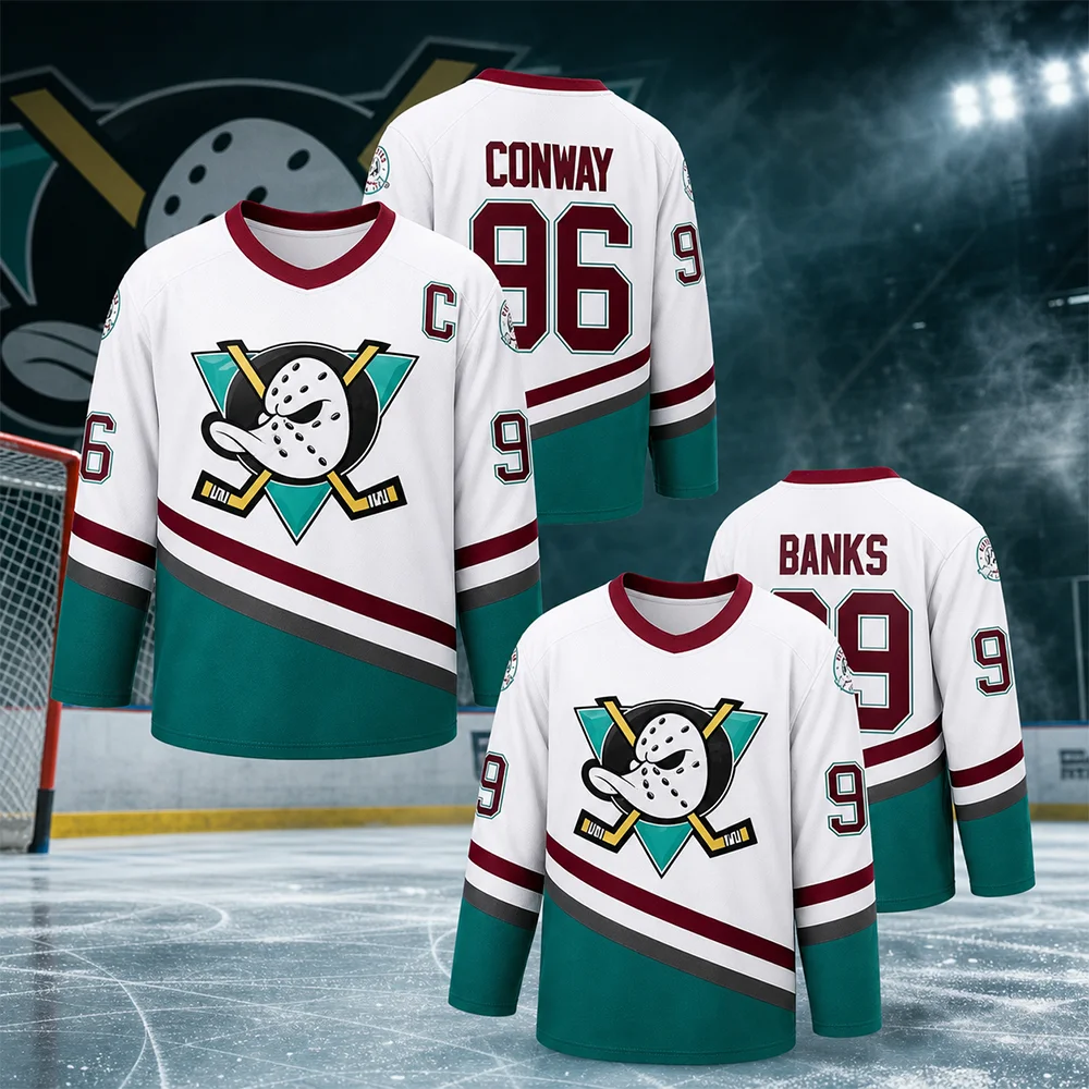 White Duck Ice Hockey Jersey Movie Version Number 96 Number 99 Home Uniform Sportswear Adult and Children Team Sport Clothing