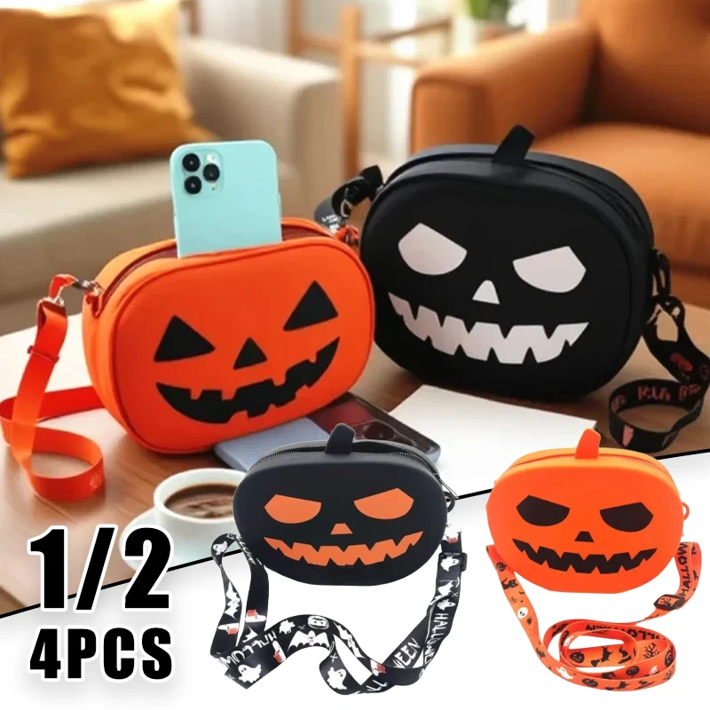 

Halloween Silicone Pumpkin Bag Waterproof Makeup Pouch Funny Ghost Design Spooky Cosmetics Organizer Trick or Treat Gift