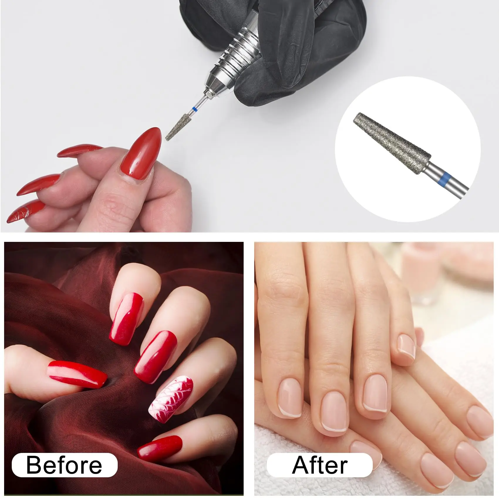 3/32 "punta da trapano per unghie per cuticole argento sicurezza professionale punte per lime diamantate Manicure per detergente per lucidatura delle unghie rimozione della cuticola