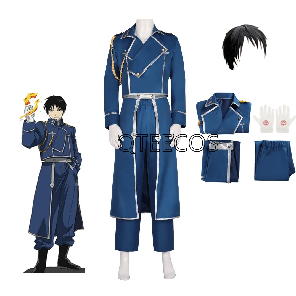 أنيمي Fullmetal الخيميائي تأثيري روي موستانج زي الزي العسكري البدلة معطف السراويل قفازات مجموعات ملابس الهالوين