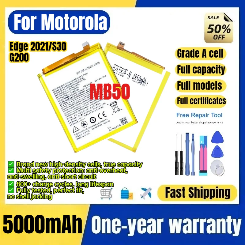 MB50 for Motorola Edge 2021/S30/G200 Phone Battery 0 Cycle  High Capacity Battery Replacement Bateria Grade A Cell with Tools