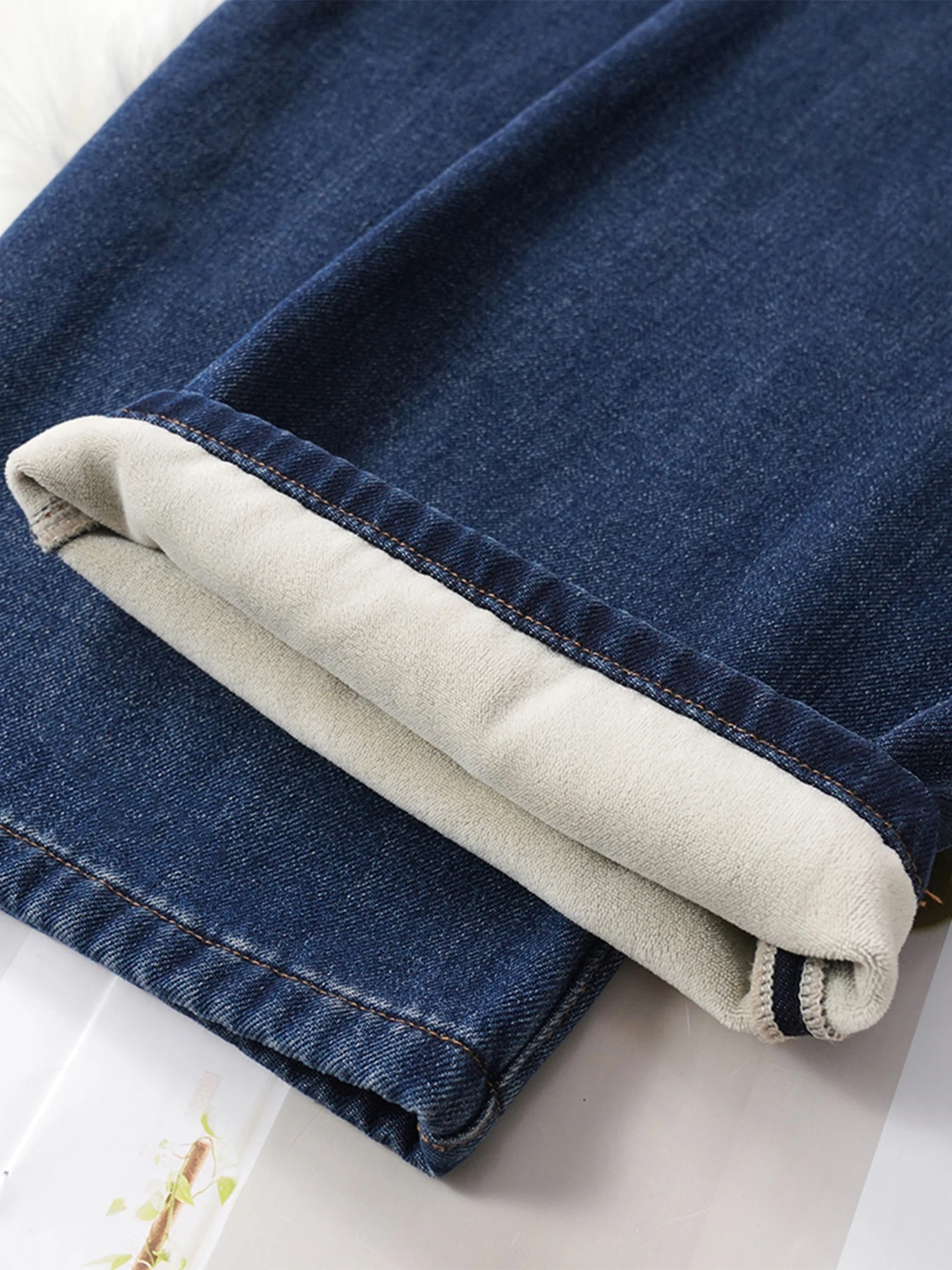 High Waist Wide Leg Knife  Denim Jeans Women's Spring Autumn Winter Fleece Lined Slimming Nine Point Straight Cut Pants