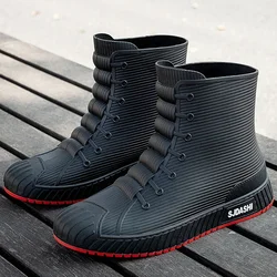 Fashionable ,Men's and Women's Rain Boots, Mid-calf Waterproof Work Boots Comfortable Black Non-Slip Men's Outdoor Fishing Shoes