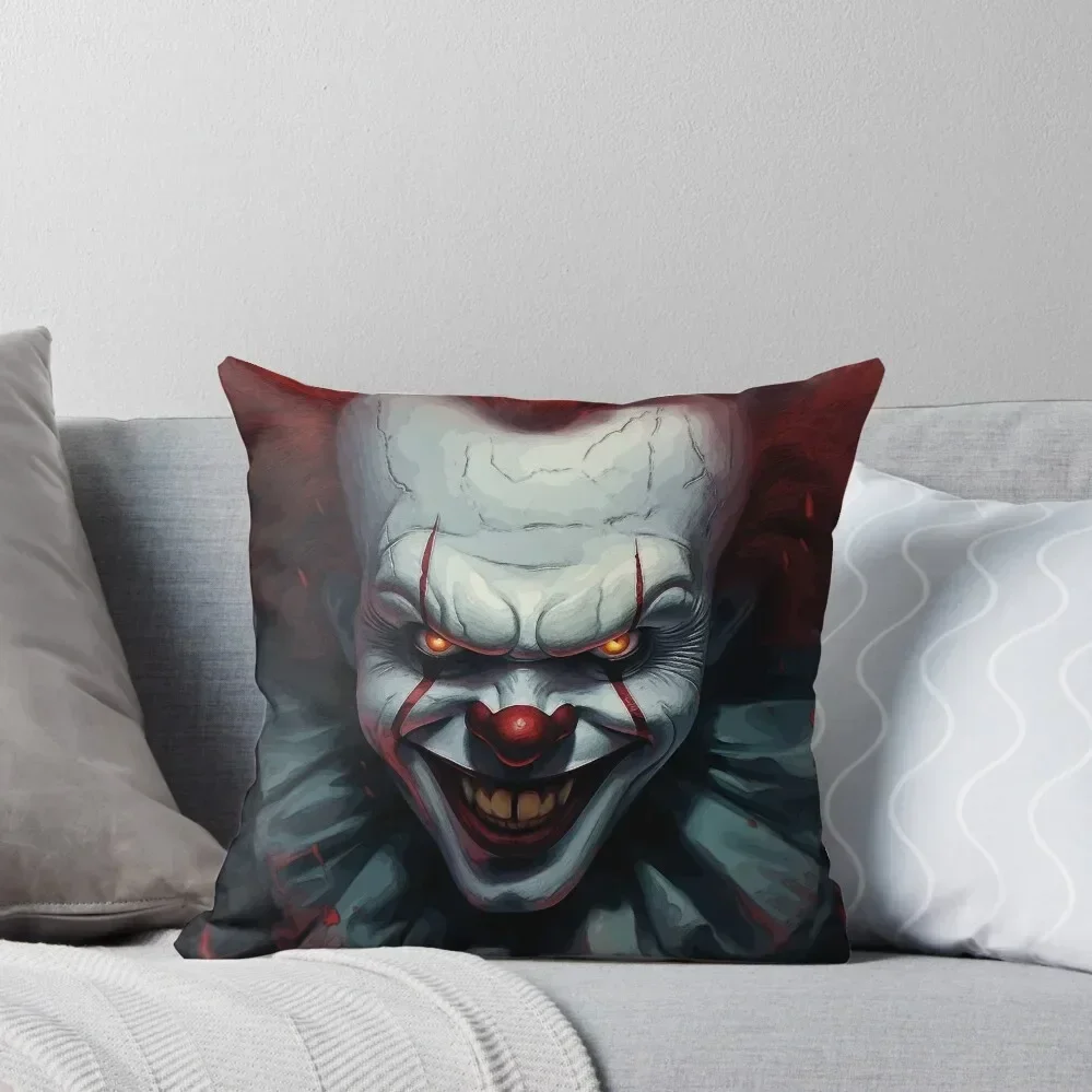 

An evil clown with a white face. Throw Pillow Cushion Cover For Sofa Elastic Cover For Sofa Ornamental Pillow pillow
