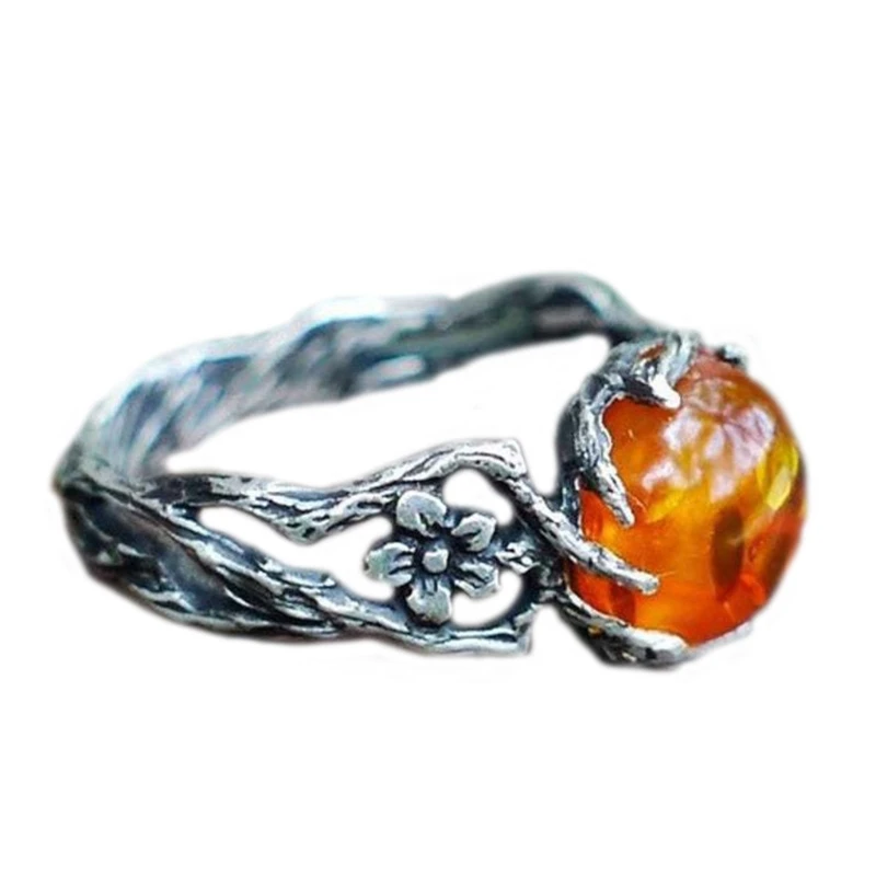 Exquisite Orange Transparent Stone Open Ring Vintage Jewelry Gift for Elders