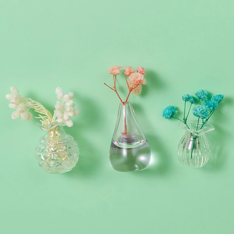 Plant Magnet Green Gift Kitchen Mini Glass Vase Fridge Magnet DIY Porcelain Vase Flowers Refrigerator Message Sticker