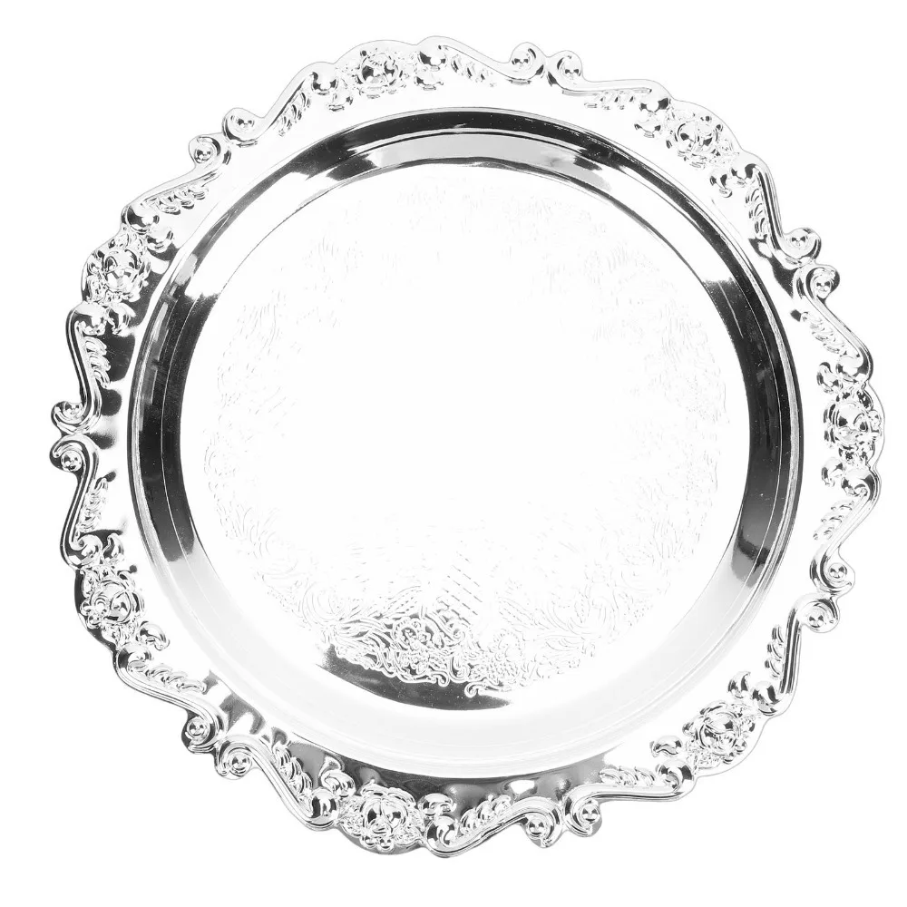 Solid Metal Mini Tray Retro Embossed Carved Polished Decorative Platter Scalloped Raised Anti-drop Desktop Organizer