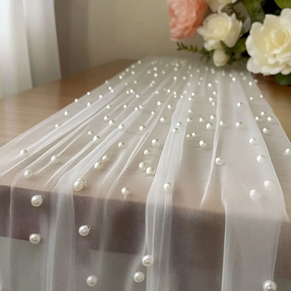 Dreamy Luxury Wedding Table Runner Romantic Multi-color Pearl Chiffon Runner Semi-Transparent Gauze Tablecloth Anniversary