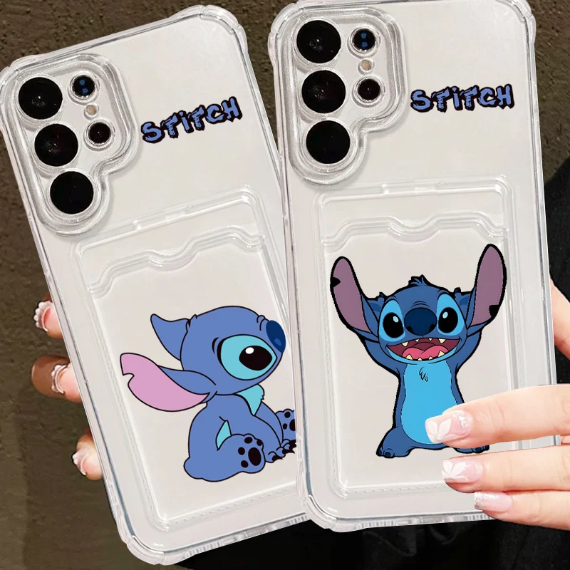 Disney Stitch Cool Art For Samsung A73 A72 A54 A71 A52 A53 A32 A22 A14 A13 A23 5G Photo Card Bag Transparent TPU Phone Case